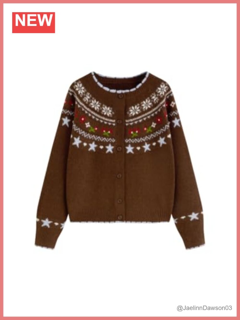 Floral Fair Isle Button Front Crewneck Cardigan Cozy Fall Layer